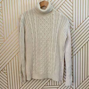 LouLou 100% cotton Cable Knit Fisherman Vintage Turtleneck Lagenlook Sweater L